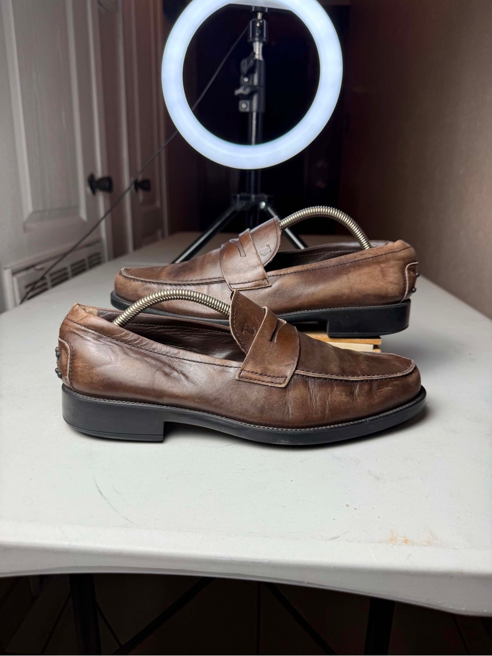 Tods Penny Loafer Shoes Mens 8.5 Brown Leather Italy Dress Office Preppy classic